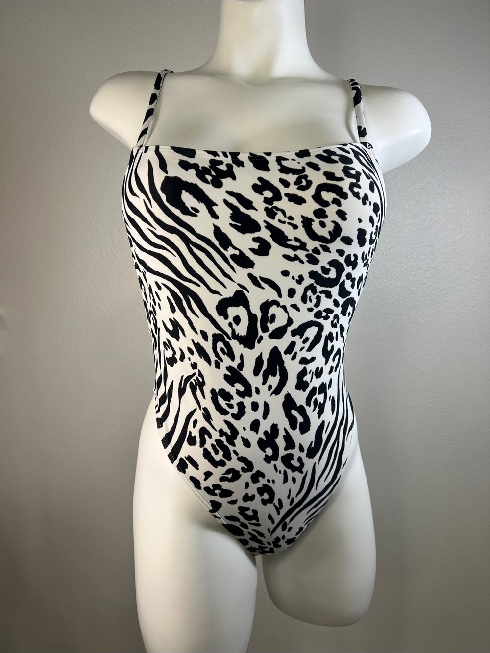 Forever 21 Black & White Animal Print One-Piece Swimsuit SMALL